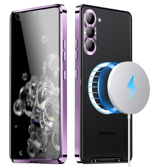 Kameravédő tok Samsung Galaxy S23, CamShield MagSafe, átlátszó / lila