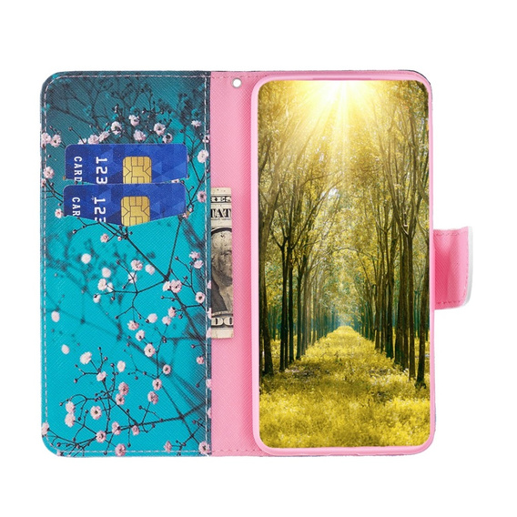 Pattintható tok a Motorola Edge 40 Neo, Wallet, sakura, kék