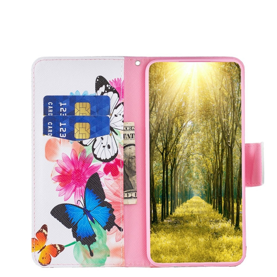 Pattintható tok a Samsung Galaxy A35 5G, Wallet, Butterflies fehér