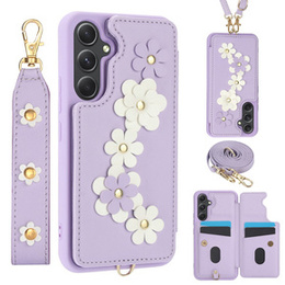 Tok Samsung Galaxy A55 5G, Leather Flower Card Slot, lila