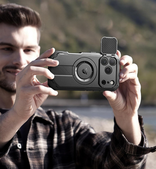 Dexnor páncélozott tok állvánnyal és fényképezőgép zárral, MagSafe iPhone 17 Pro Max készülékhez