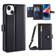 Pattintható tok a iPhone 14, Wallet Zipper Pocket, fekete