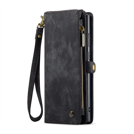 CASEME tok Samsung Galaxy S25 Ultra, Retro Leather Wallet, szíjjal, fekete