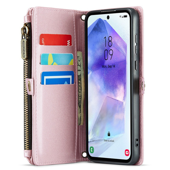 Tok CASEME Samsung Galaxy A55 5G, RFID Leather Wallet, vállpánttal, rózsaszín