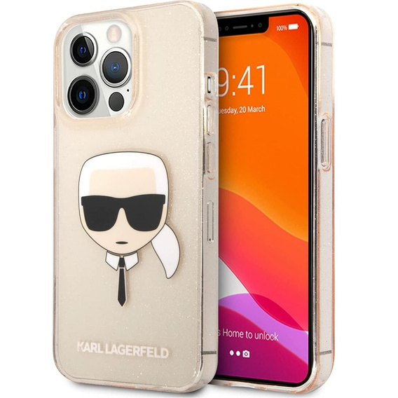 Karl Lagerfeld Telefontok a iPhone 13 Pro, Glitter Karl`s Head, rózsaszín rose gold