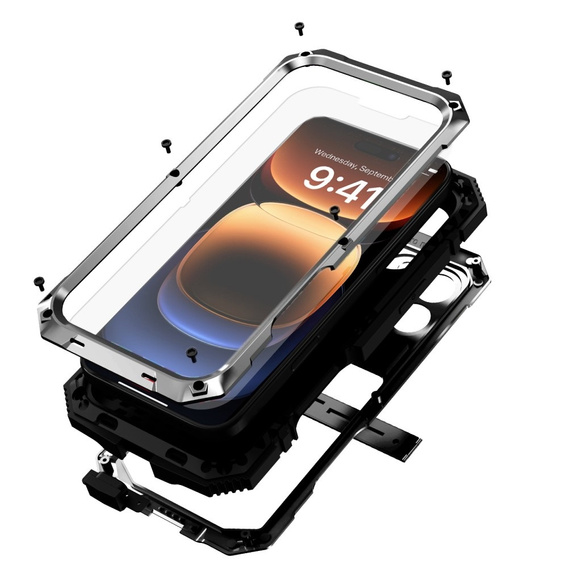 Páncélozott tok a iPhone 16 Pro, R-JUST, ezüst