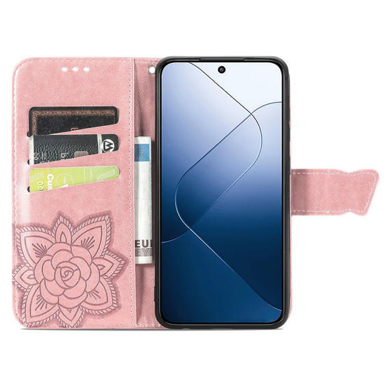 Pattintható tok a Xiaomi 14T Pro, Butterfly, rózsaszín rose gold