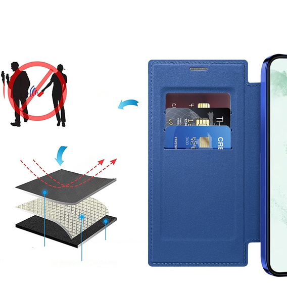 Pattintható tok a Samsung Galaxy S22 Ultra 5G, RFID Wallet MagSafe CamShield, sötétkék