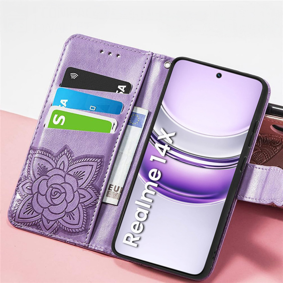 Pattintható tok a Realme 14X / Realme C75, Butterfly, lila