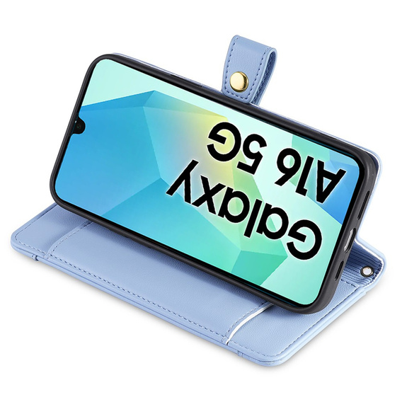Pattintható tok a Samsung Galaxy A16, Wallet Zipper Pocket, kék
