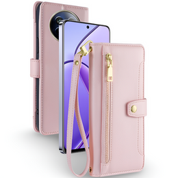 Pattintható tok a Realme 12, Wallet Zipper Pocket, rózsaszín