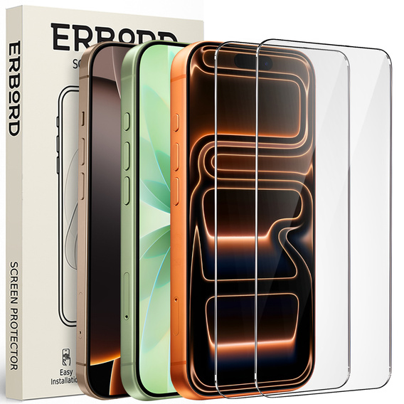 ERBORD 9H kemény üveg edzett üveg iPhone 17 Pro / 17 / 16 Pro készülékekhez – 2 darabos készlet