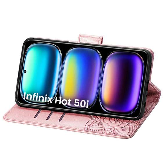 Pattintható tok a Infinix Hot 50i 4G, Butterfly, rózsaszín rose gold