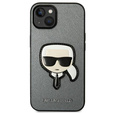 Karl Lagerfeld Telefontok a iPhone 14, Saffiano Karl's Head Patch, ezüst