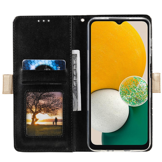 Flap tok Samsung Galaxy A25 5G, Wallet Pocket Zipper Lace, fekete