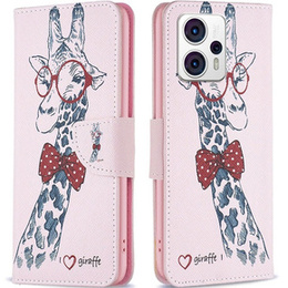 Pattintható tok a Motorola Moto G53 5G / G23 / G13, Wallet, giraffe, rózsaszín