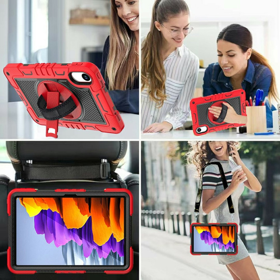Páncélozott tok a Xiaomi Redmi Pad 2-hez, állvánnyal és vállpánttal – piros-fekete