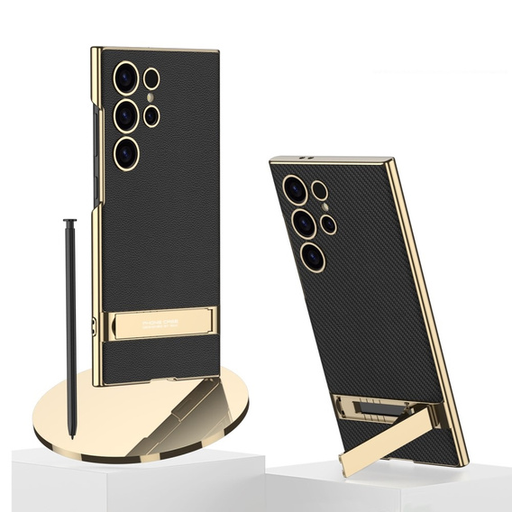 Tok Samsung Galaxy S24 Ultra készülékhez, Electro Frame bőr, állvánnyal, fekete