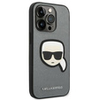 Karl Lagerfeld Telefontok a iPhone 14 Pro Max, Saffiano Karl's Head Patch, ezüst