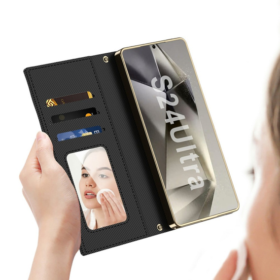 Flip tok Samsung Galaxy S24 Ultra készülékhez, GKK Mirror Wallet, fekete