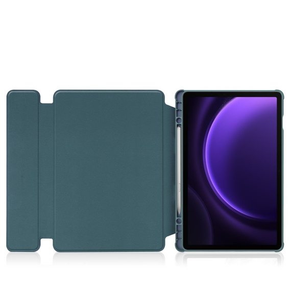 Billentyűzet tok Samsung Galaxy Tab S9 FE+ Plus, Rotary 360° Leather, sötétzöld