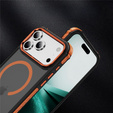 Matt tok iPhone 17 Pro Max készülékhez, páncélozott, MagSafe-hoz, füstszínű, narancssárga oldallal