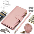Pattintható tok a Samsung Galaxy S24 Ultra, Wallet Zipper Pocket RFID, vállpánttal, fekete