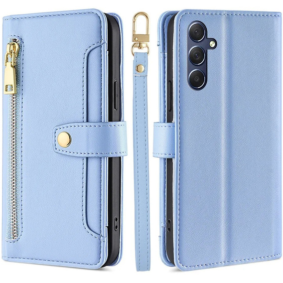 Pattintható tok a Samsung Galaxy A16, Wallet Zipper Pocket, kék