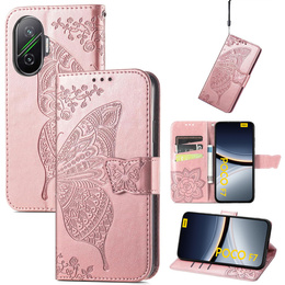 Pattintható tok a Xiaomi Poco F7, Butterfly, rózsaszín rose gold