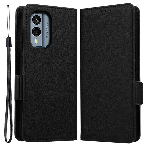 Pattintható tok a Nokia X30 5G, Wallet Litchi Magnet Case, fekete