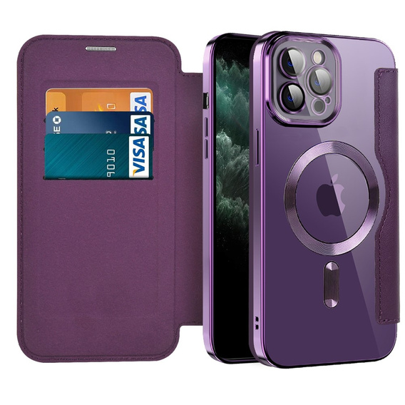Pattintható tok a iPhone 11 Pro Max, RFID Wallet MagSafe CamShield, lila