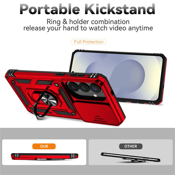 Páncélozott tok állvánnyal és lencsefedéllel Samsung Galaxy S26 Plus készülékhez, piros