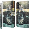 Pattintható tok a Samsung Galaxy A14 4G/5G, Wallet, Cat & Tiger, szürke