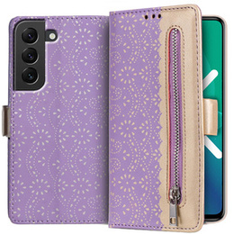 Flap tok Samsung Galaxy S22+ Plus 5G, Wallet Pocket Zipper Lace, lila
