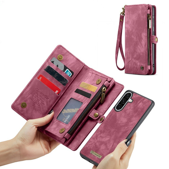 CASEME tok Samsung Galaxy A56 5G, Retro Leather Wallet, szíjjal, piros
