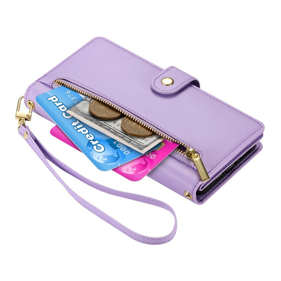 Pattintható tok a Xiaomi Redmi Note 14 Pro 5G / Poco X7 5G, Wallet Zipper Pocket, lila