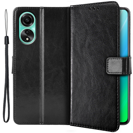 Pattintható tok a Oppo A78 4G, Crazy Horse Wallet, fekete