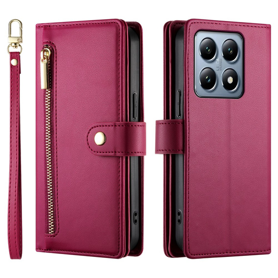 Pattintható tok a Xiaomi 14T Pro, Wallet Zipper Pocket, piros