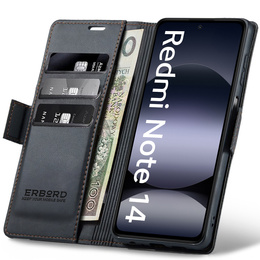 Tok Xiaomi Redmi Note 14 5G, ERBORD Glossy Litchi, pénztárca patenttal, fekete