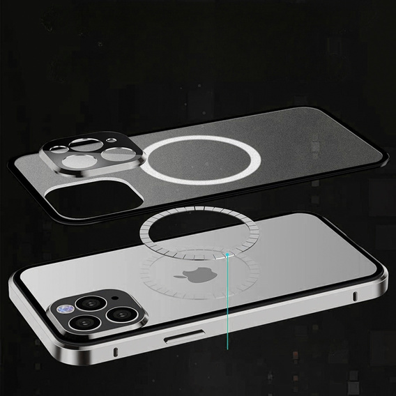 Magnetic Dual Glass MagSafe tok iPhone 14 Pro Max, ezüst