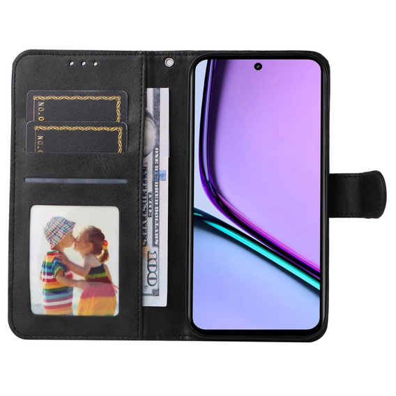 Pattintható tok a Realme C67, Leather Wallet, fekete