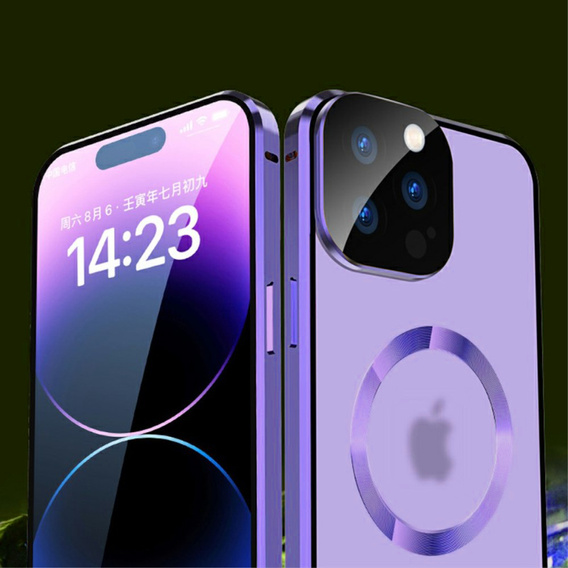 Magnetic Dual Glass MagSafe tok iPhone 15 Pro Max, lila