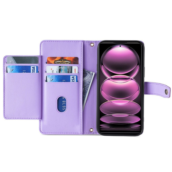 Pattintható tok a Xiaomi 13T / 13T Pro / Redmi K60 Ultra, Wallet Zipper Pocket, lila