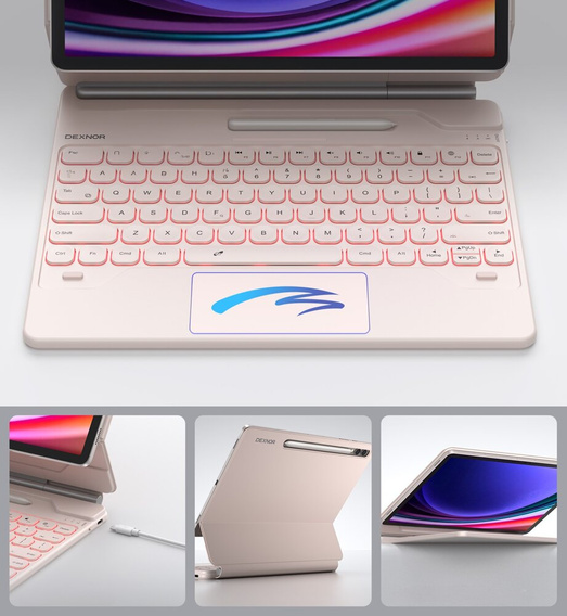 Billentyűzet tok Samsung Galaxy Tab S7+ / S7 FE / S9+ / S8+ / S9 FE+ / S10+, Dexnor Magnetic Keyboard Touchpad, rózsaszín