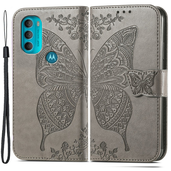 Pattintható tok a Motorola Moto G71 5G, Butterfly, szürke