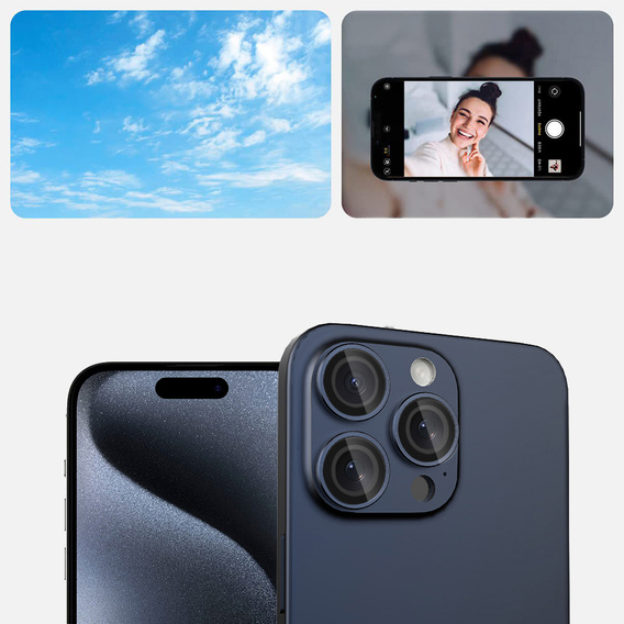 2x ERBORD OPTIK Pro edzett üveg iPhone 16 Pro/16 Pro Max / 15 Pro/15 Pro Max/14 Pro/14 Pro Max kamera számára, titánium kék