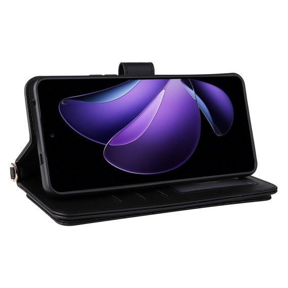 Tok patenttal a Oppo Reno 13F 5G-hez, Crossbody Leather Wallet, fekete