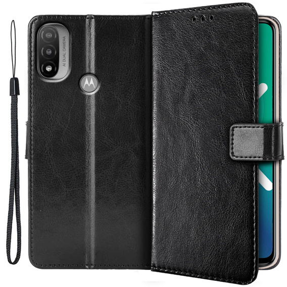 Pattintható tok a Motorola Moto E20/E30/E40, Crazy Horse Wallet, fekete
