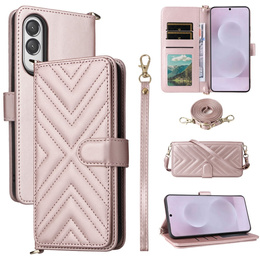 Tok patenttal a Samsung Galaxy S25 Edge-hez, Crossbody Leather Wallet, rózsaszín