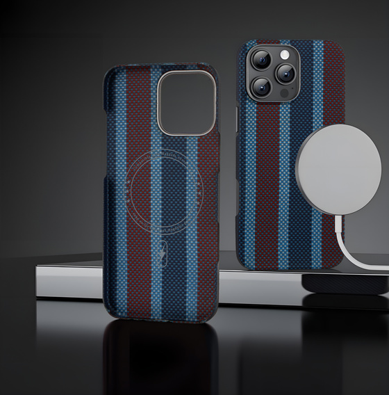 Tok IPhone 16 Pro, Aramid Fiber Slim Case, MagSafe, kék / piros